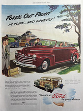 1946 Ford Convertible Automobile Out Front Town Country Future Vtg Print Ad