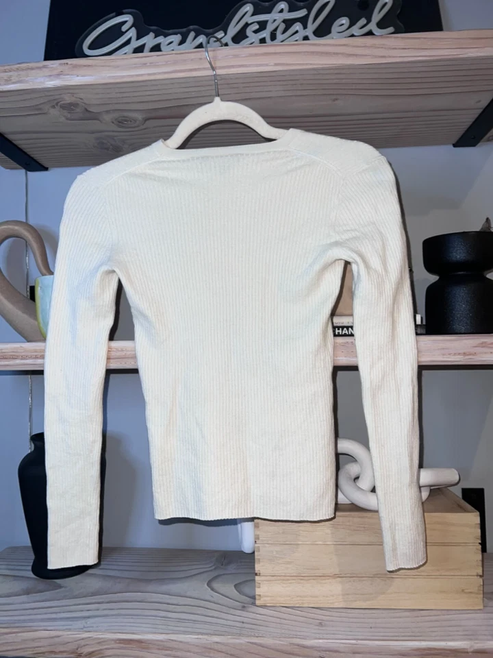 Blusa Theory Lana Merino Marfil Manga Larga Acanalada Talla Pequeña Foto 3 de 4