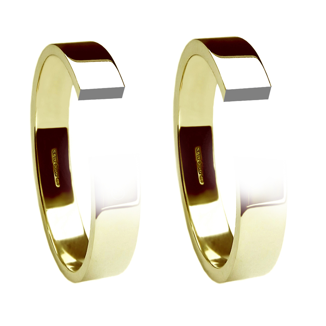 4mm 9ct Gelbgold Flaches Profil Hochzeit Ringe UK Hm 375 Med Schwerer & X Bänder