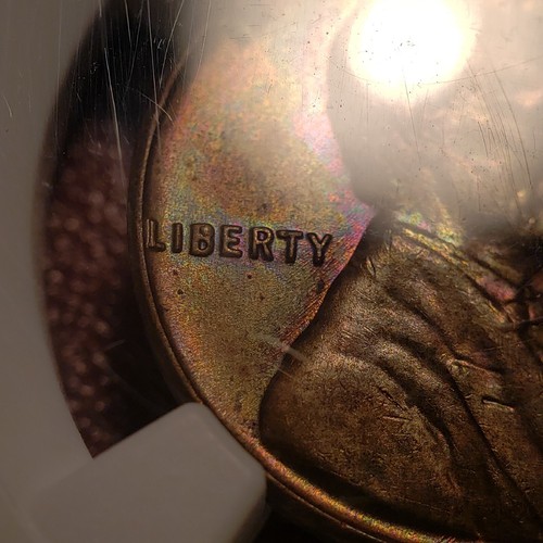 1958-D 1c Lincoln Cent - Neon Rainbow Accent Toning - NGC MS 65 BN - SKU-X4513 - Picture 13 of 14