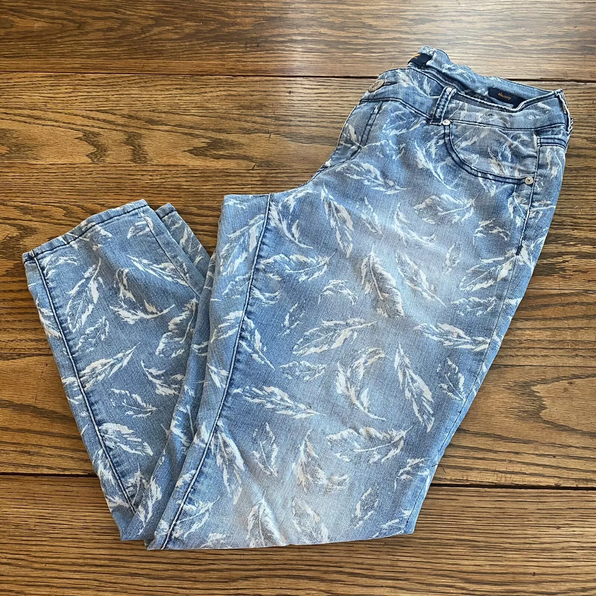 Seven 7 Luxe Skinny Jeans Womens Size 16 Blue Feather Pattern Stretch Mid Rise