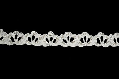 1'' White Satin Bridal Pearl Beaded Corded Lace Trim Cut Outs by Yard