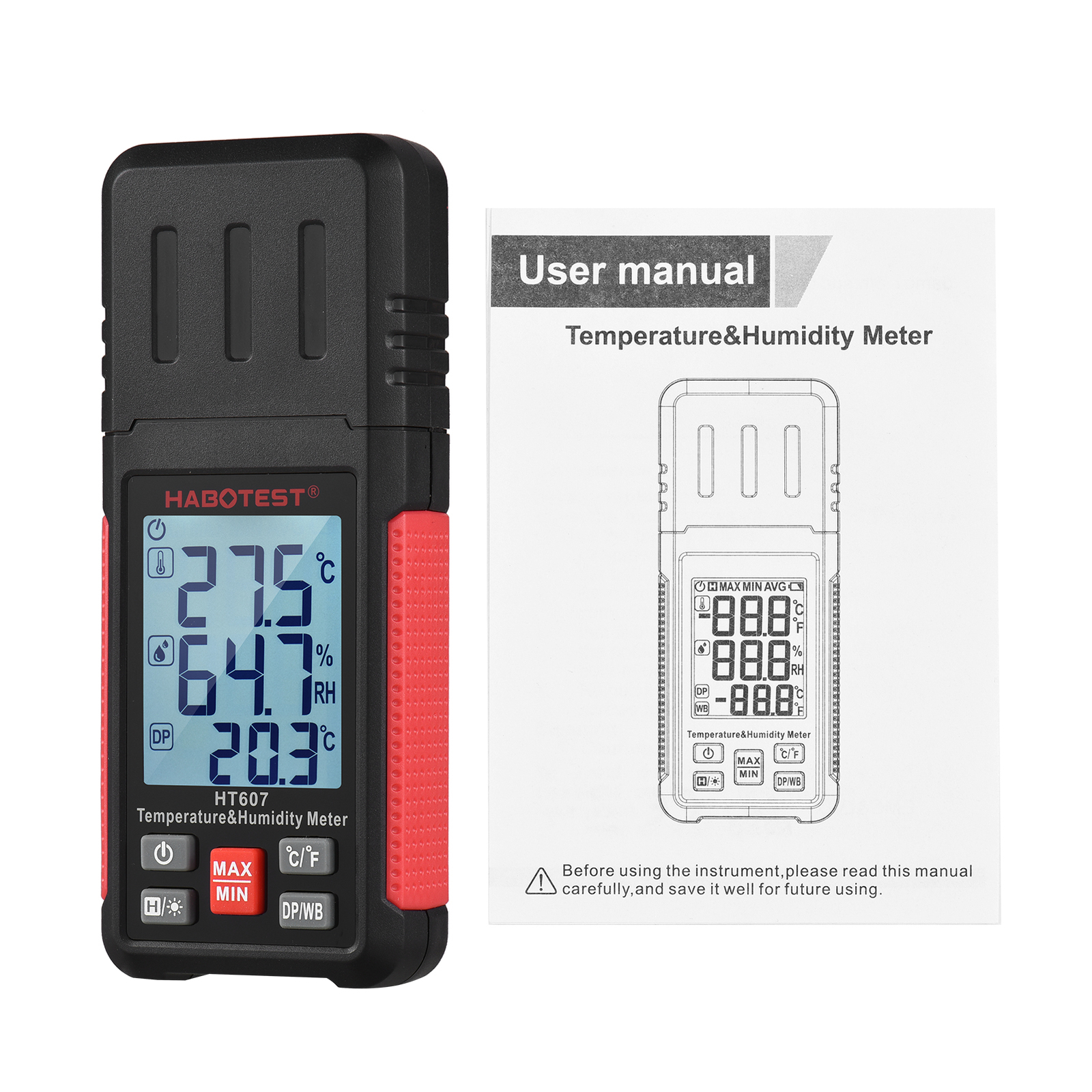 HABOTEST HT607 Digital Hygrometer Handheld  & Humidty Meter B0K3