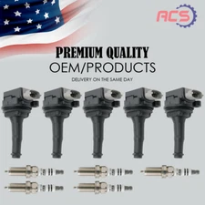 5X Ignition Coils + Spark Plug OEM For VOLVO S40 S60 V50 V70 C30 2.4L 2.5L UF517