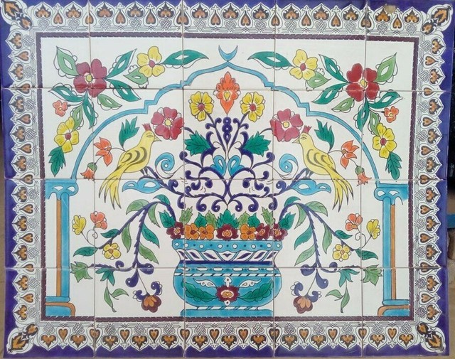 large decorative handmade painted ceramic tiles birds backsplash mosaic panel eBay