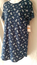 Flora Blue Pink Nightgown Floral Knee Short Sleeve Small 38" BUST