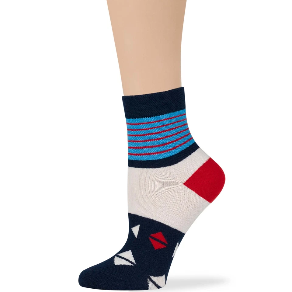 Women Cotton Diabetic Quarter Wide Socks-4 Pack Medium-Polka Dot Stripe-Blue Red - Image 4 of 4