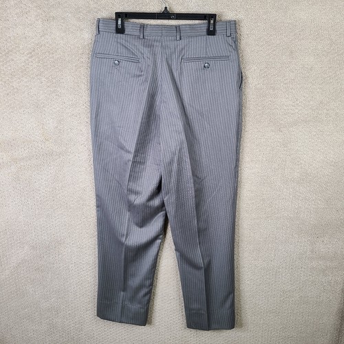 Jos A Bank Pants Mens 33x32 Gray Striped Wool Trouser Flat Front Dress Career - Picture 3 of 11