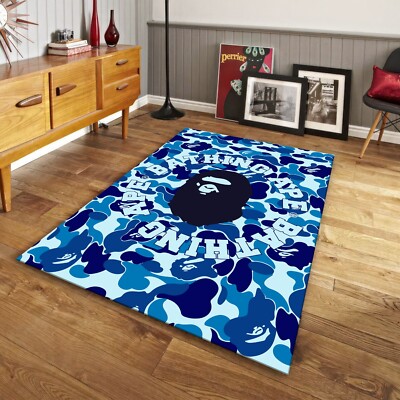 Blue Bape Area Rug, Street Fashion A Bathing Ape Brand Carpet