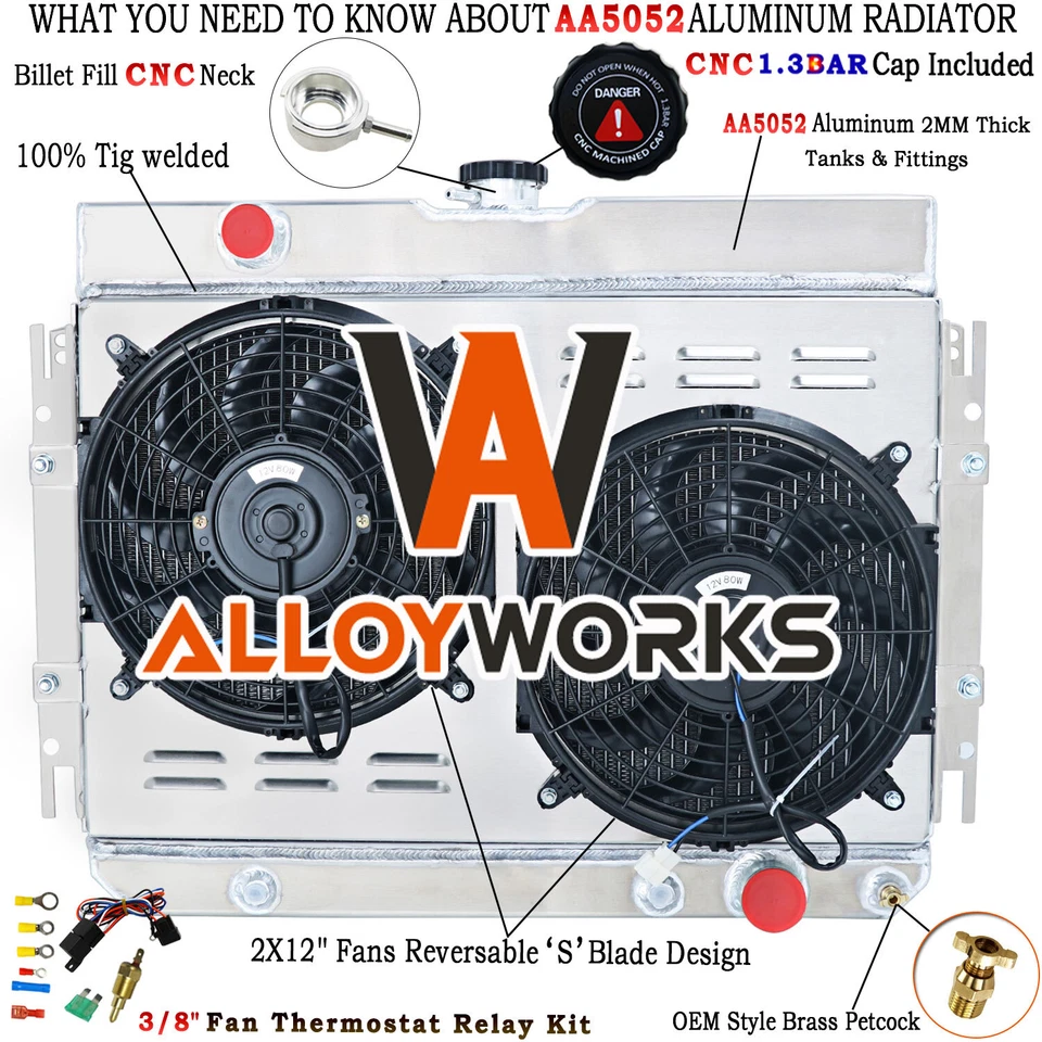 3 Row Radiator+Shroud Fan For Chevy Chevelle Bel Air Impala Caprice 1963-1968 65 Foto 2 de 4