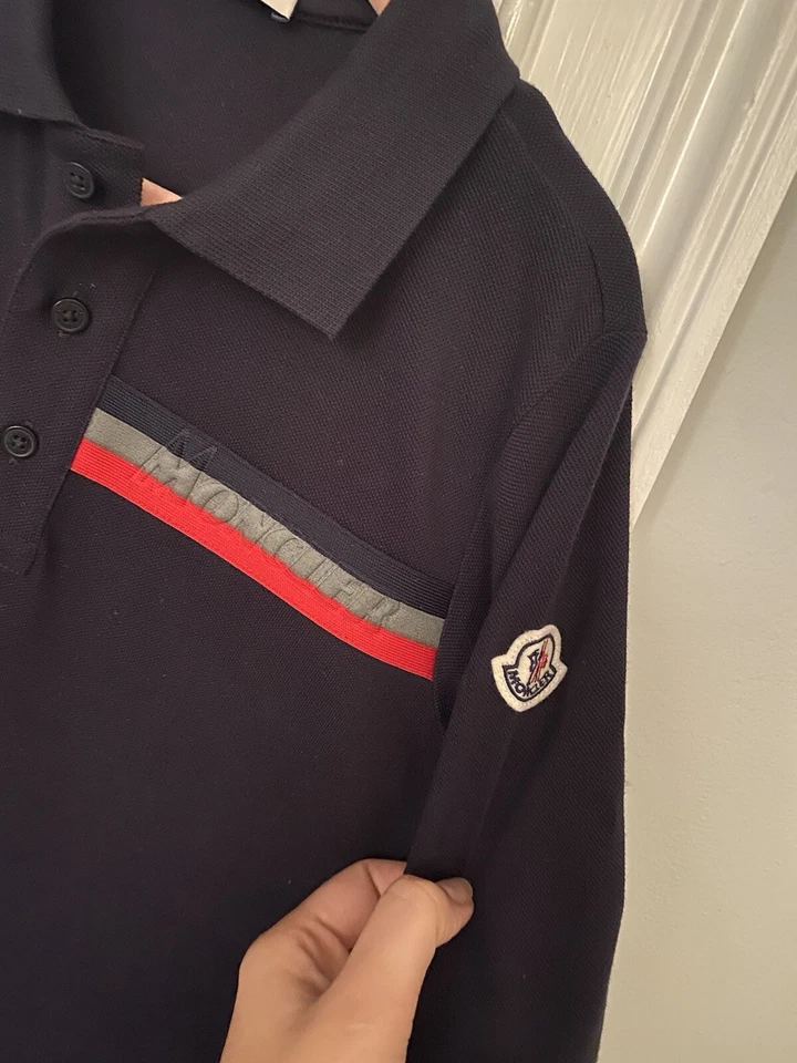 NUEVO Auténtico Polo Moncler Azul Marino Niños Niños Pequeños Rayas 10 Años Foto 4 de 4