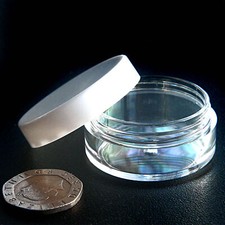 Small Clear Travel Sample Pots Jars Pieces Containers 5g 5ml with white Lids jdw