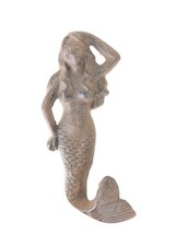 Nautical Mermaid Cast Iron Wall Hanging Towel/ Key Hooks Beach Decor 6.25"