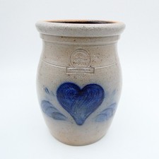 Rowe Pottery Works Heart Canister 6.5" Salt Glazed Cobalt Love Valentine 1988