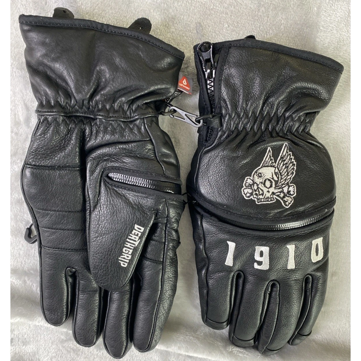 Death Grip Glove Co. Zombie 1910 Snowboard Gloves Mens Black Leather Primaloft