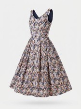 VTG Laura Ashley Floral Midi Dress US 8 Made in Hungary Cotton EUC Dry Cleaned