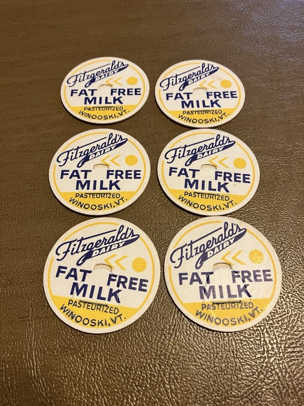 Lot of 6 Fitzgerald’s Dairy Winooski,VT.Milk Caps