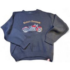 VTG USA Made Harley Davidson Cotton Crewneck Sweater Embroidered Motorcycle SZ L