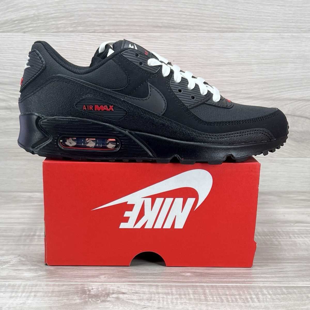 Nike Air Max 90 Black Sport Red DC9388-002 Mens Size 10 | eBay