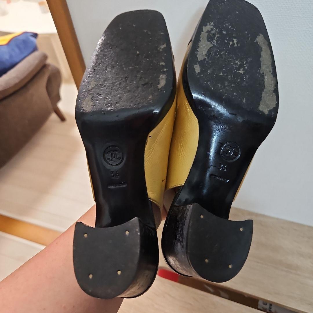 Chanel Chunky Heel Pumps Yellow Leather With Strap Size 36 US About6 For Women thumbnail 15