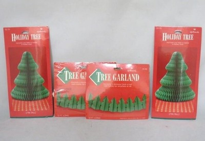 Vintage 4 Hallmark Paper Christmas TREE GARLAND & HONEYCOMB Centerpiece - 12 Ft