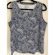 Coolibar Women's UPF 50 Morada Everyday Base Tank Top Blue White Paisley Sz L