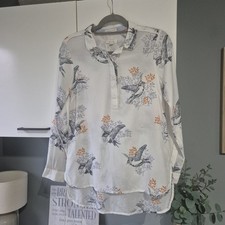 White Stuff Cotton White Bird Print Long Sleeved Tunic Blouse Top Size 8