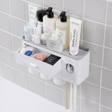 HubiCare Toothbrush Holder with Toothpaste Dispenser Wall Mounted for Bathroo...