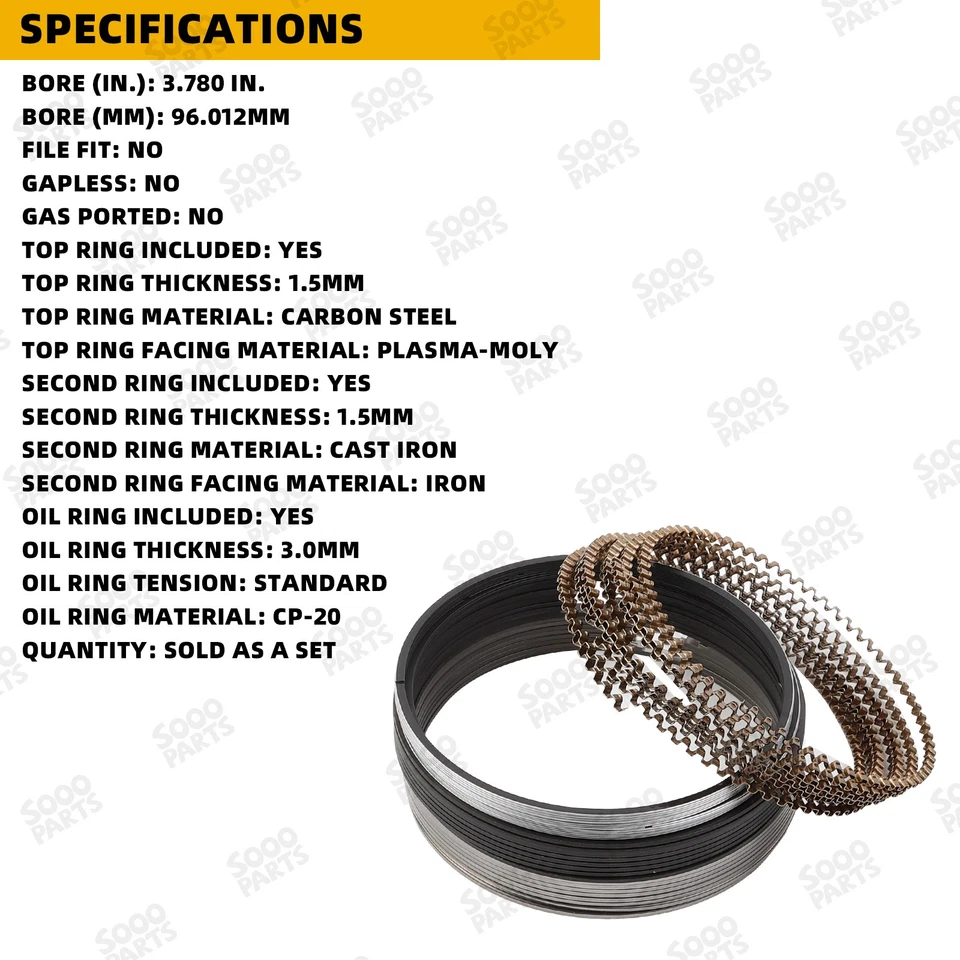 Std Rod & Main Bearing Piston Rings For 99-16 Chevy GM Gen III IV LS 4.8L 5.3L - Изображение 4 из 4