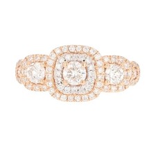 .90ctw Round Cut Diamond Three-Stone Halo Engagement Ring 14k Rose Gold Size 8