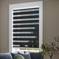 Cordless, Black, Roller Shades Free-Stop Dual Layer Window Blinds - 52"x72"