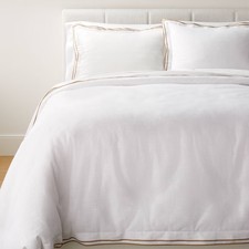 Full/Queen Double Flange Merrow Stitch Duvet Cover Sham Set White/Camel -