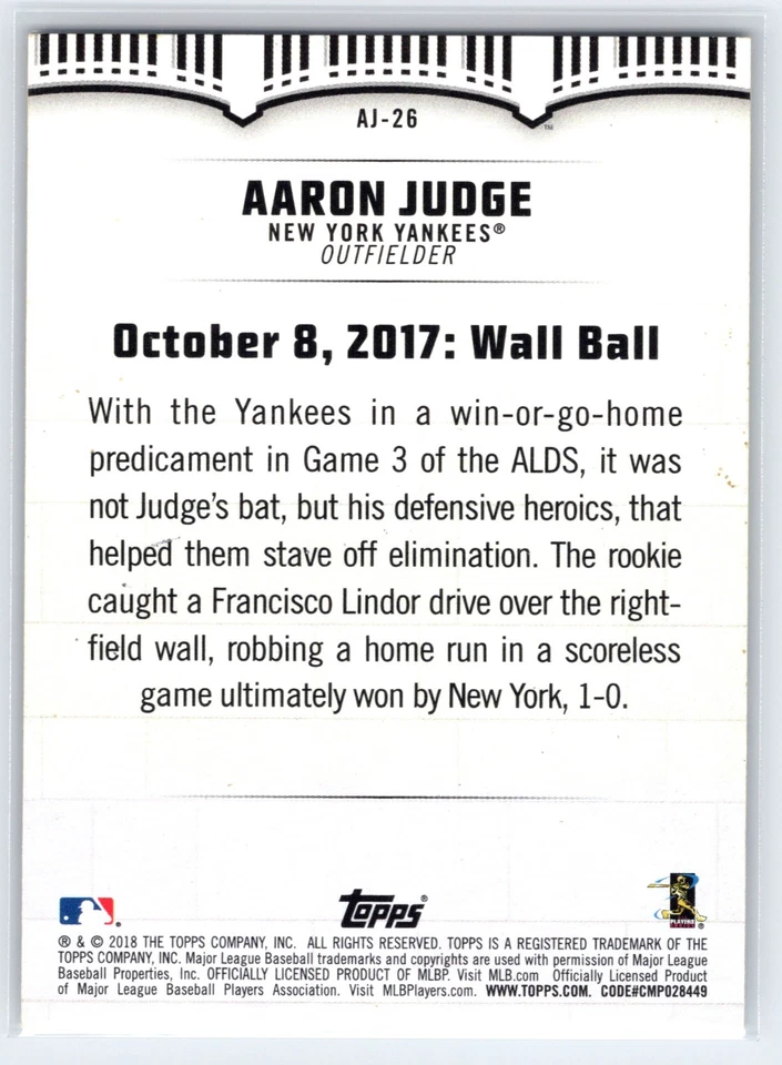 2018 Topps Aaron Judge AJ-26 Aaron Judge Highlights New York Yankees - Image 2 of 2