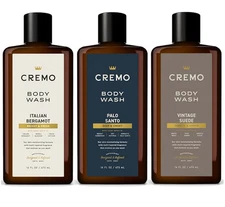 Cremo Body Wash Gift Set Men 3 Pack 16oz Italian Bergamot Palo Santo Suede
