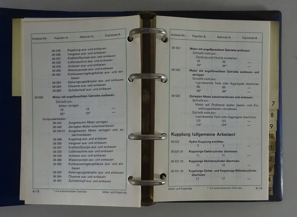 Arbeitswerte Richtzeiten Opel Kapitän / Admiral / Diplomat A von 1965 - Bild 2 von 3