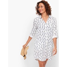 Talbots Palm Tree Beach Shirt Dress Womens Sz XL White Crinkle Cotton Gauzy NWT