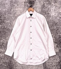 David Donahue Dress Shirt 16 Mens Trim Fit White Windowpane 32/33 Sleeves