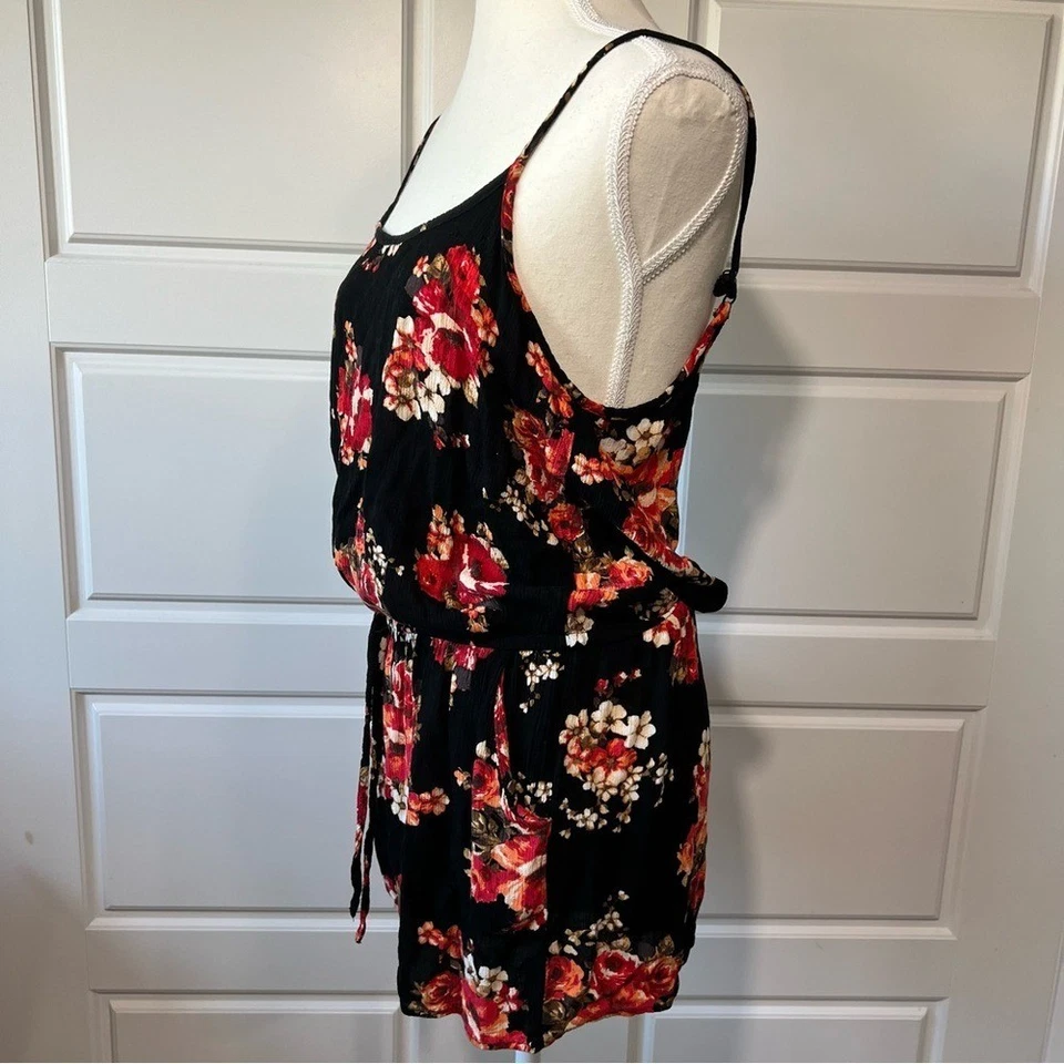 Ambiance Floral Romper Black Red Sleeveless Summer Jumpsuit Beach Casual Large - Image 3 of 4