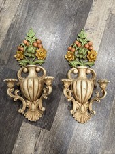 VTG Homco MCM Floral Double Wall Candle Holders Made In USA 19x8