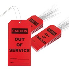 50 pcs Out of Service Tags with Pre-Attach Wire,Red PVC Plastic Maintenance R...