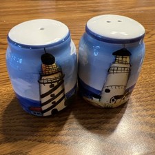 Salt And Pepper Shakers With Lighthouse Scene