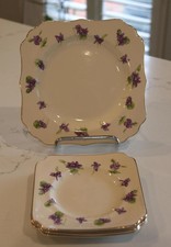 Vintage Royal Doulton 'Violets' 4 Piece Cake Plate Set - Art Deco -1930s - D6103
