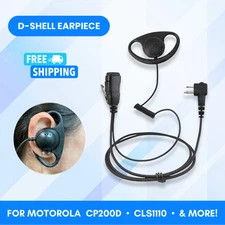 D-Shape Earpiece w/ PTT Mic for Motorola Radios CLS1410, CP200D, RMU2040, BPR40