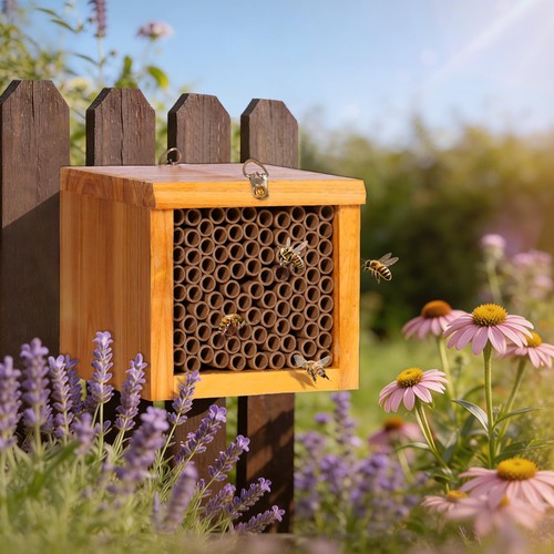 Mason Bee House - Hotel rivestito in cera per giardino, legno naturale  - Foto 6 di 9