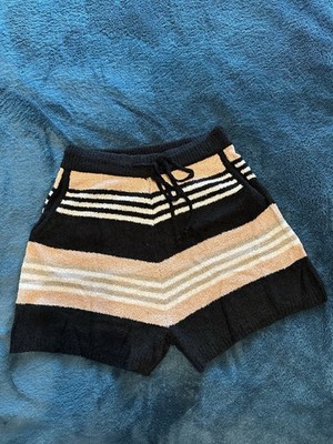 Promesa Knit Sweat Shorts Striped Black Beige White Drawstring Acrylic M