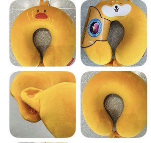 2Pc /Set Cartoon Corgi & Duck Memory Foam Neck Travel Pillow Snap On Comfy Fun