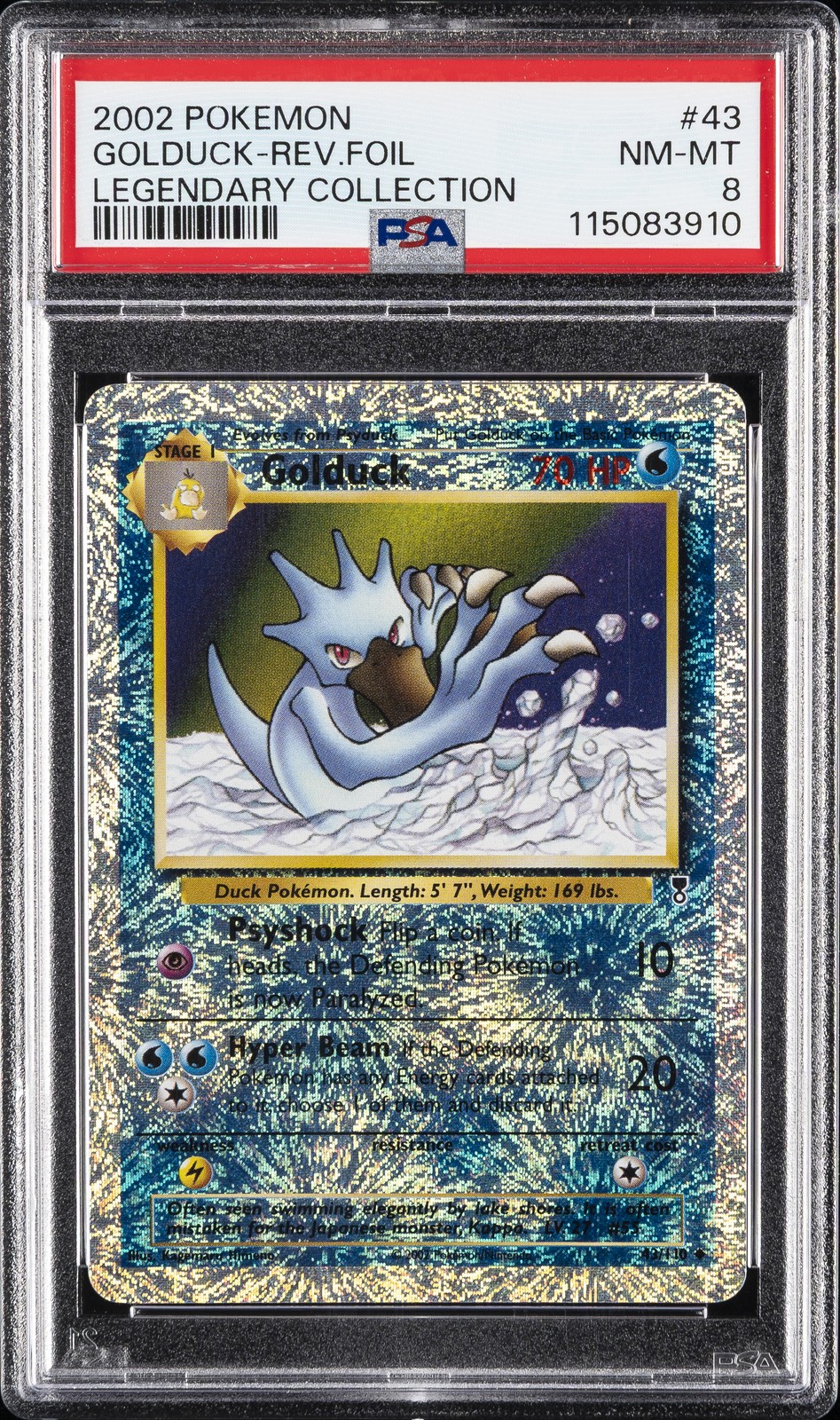 2002 POKEMON LEGENDARY COLLECTION #43 GOLDUCK-REVERSE FOIL PSA 8
