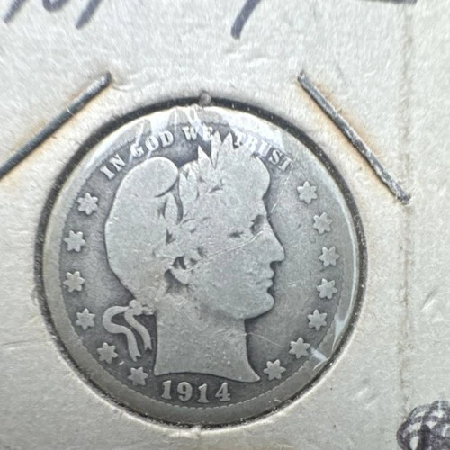 1914 Barber Quarter Dollar Silver Philadelphia Mint Circulated US Coin