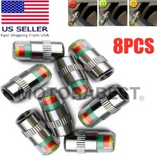 Tire Valve Caps Pressure Monitor 3 Color Eye Alert 8 Set Silver Wheel Part