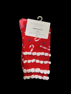 Aeropostale Women's Socks OS Candy Cane Ruffle Crew Socks NWT